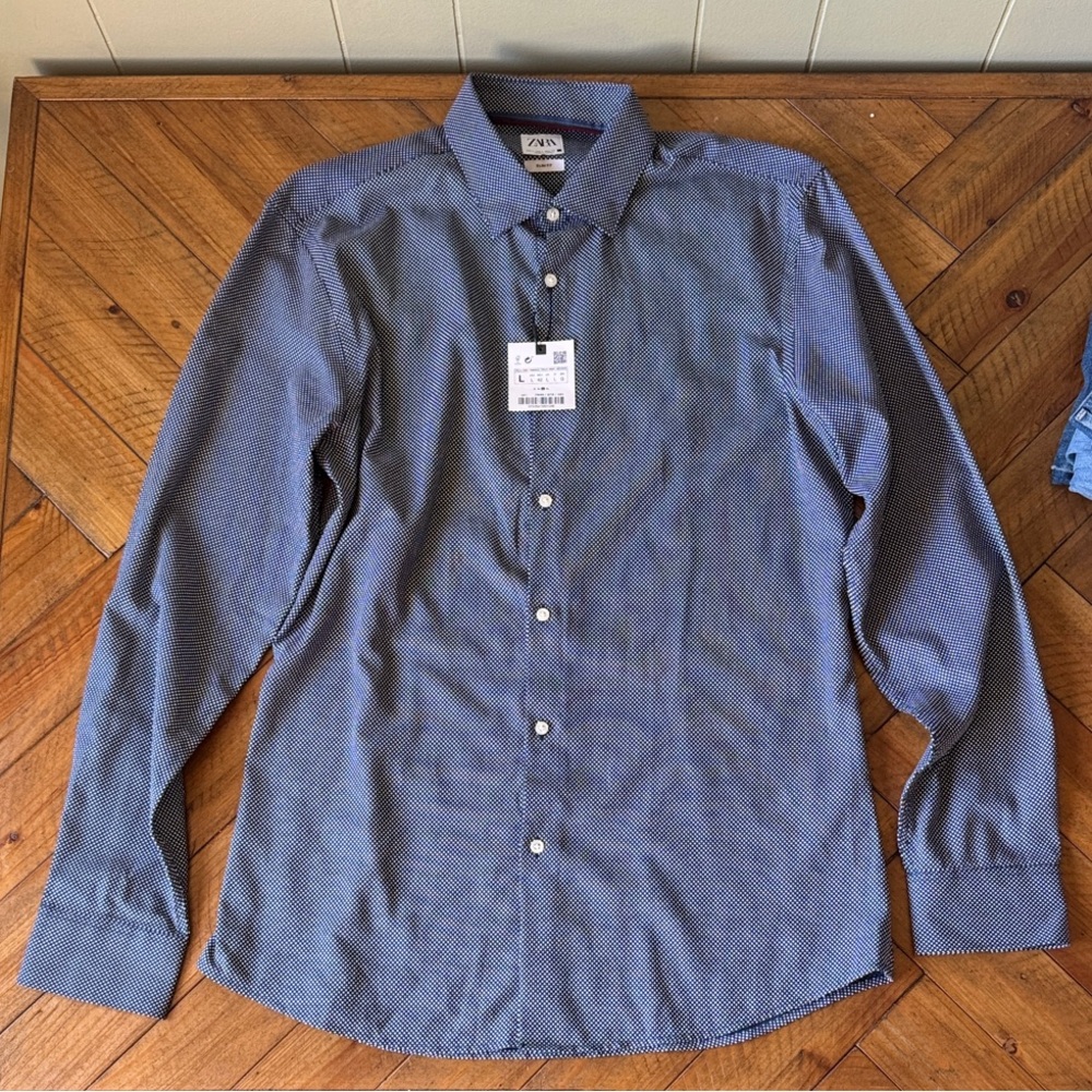 Zara Men's Slim Fit Navy Dress Shirt